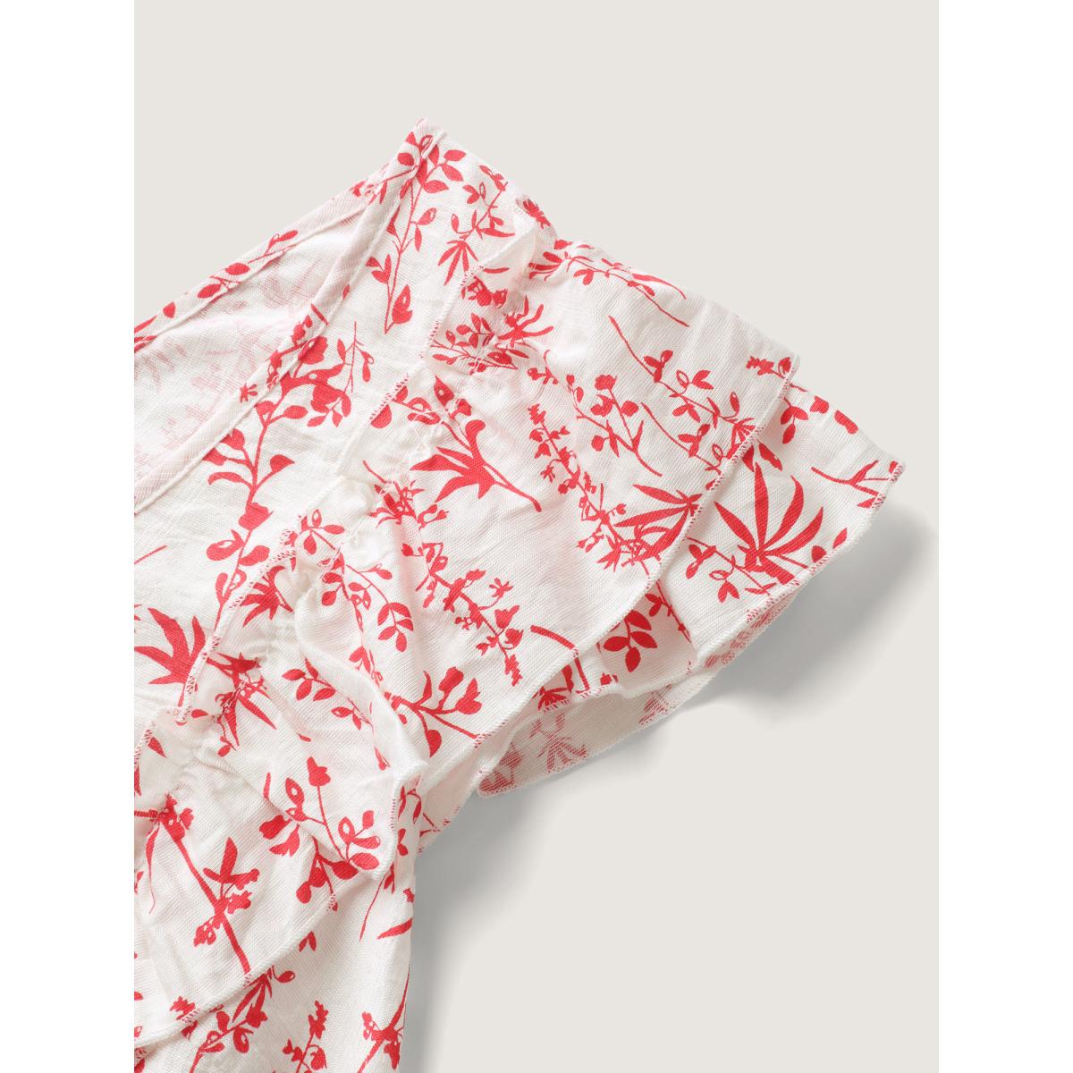 Plus Size Brightred Sweet Floral Bow Back Flutter Blouse Women Timeless Cap Sleeve Square Neck Elegant Blouses BloomChic 10/M Product Image