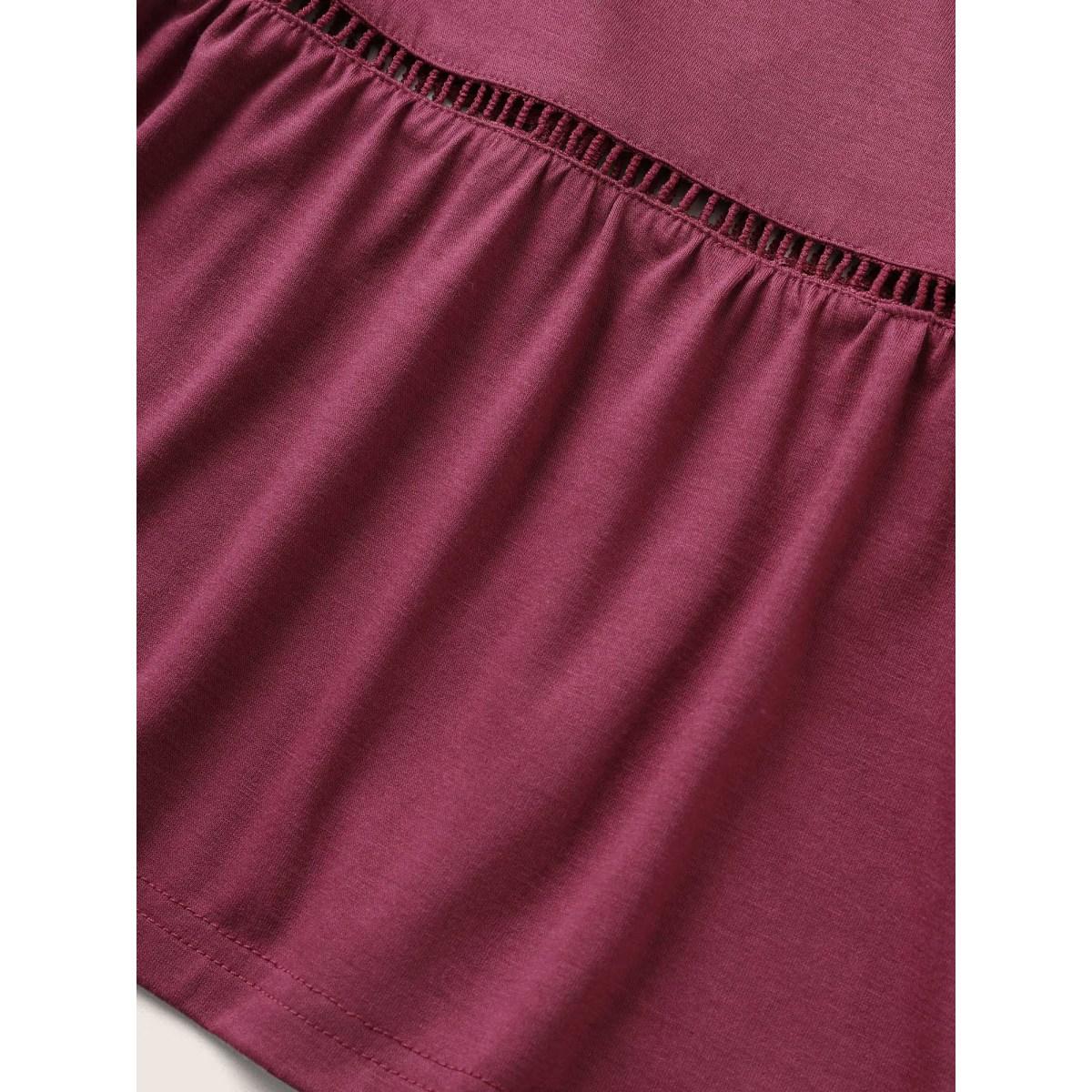 Plus Size Supersoft Essentials Plain Pleated Patchwork Ruffle Hem Dress RedViolet Women Casual Non Round Neck Short sleeve Curvy Midi Dress BloomChic 14-16/1X Product Image