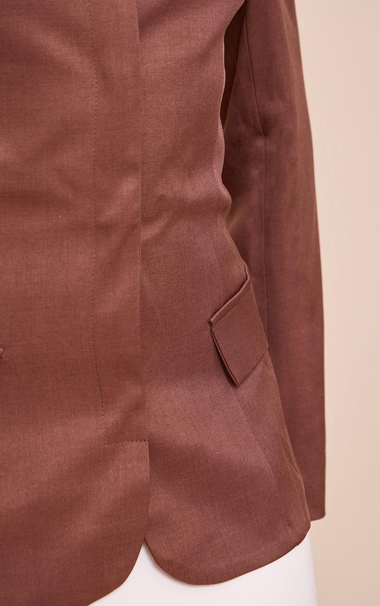  Brown Collarless Cinched Waist Boxy Blazer Product Image