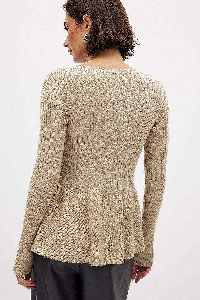 Knitted Peplum Top Beige Product Image