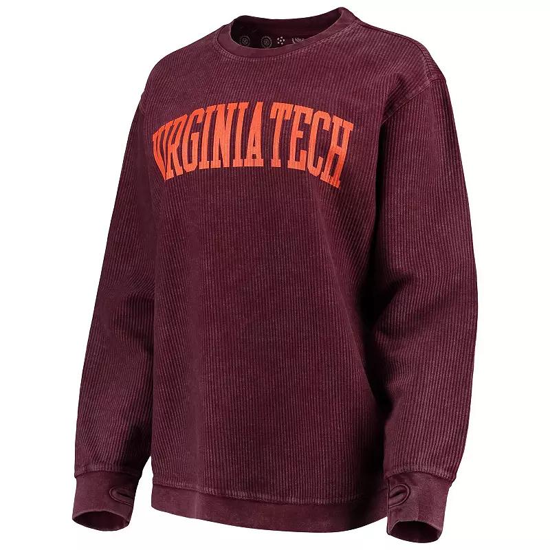 Womens Pressbox Maroon Virginia Tech Hokies Comfy Cord Vintage Wash Basic Arch Pullover Sweatshirt Product Image