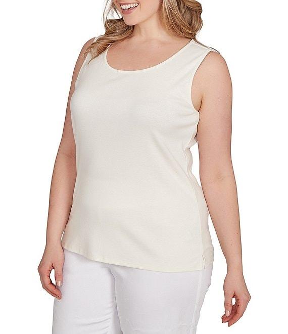 Ruby Rd. Plus Size Ribbed Knit Scoop Neck Sleeveless Side Slit Tank Product Image