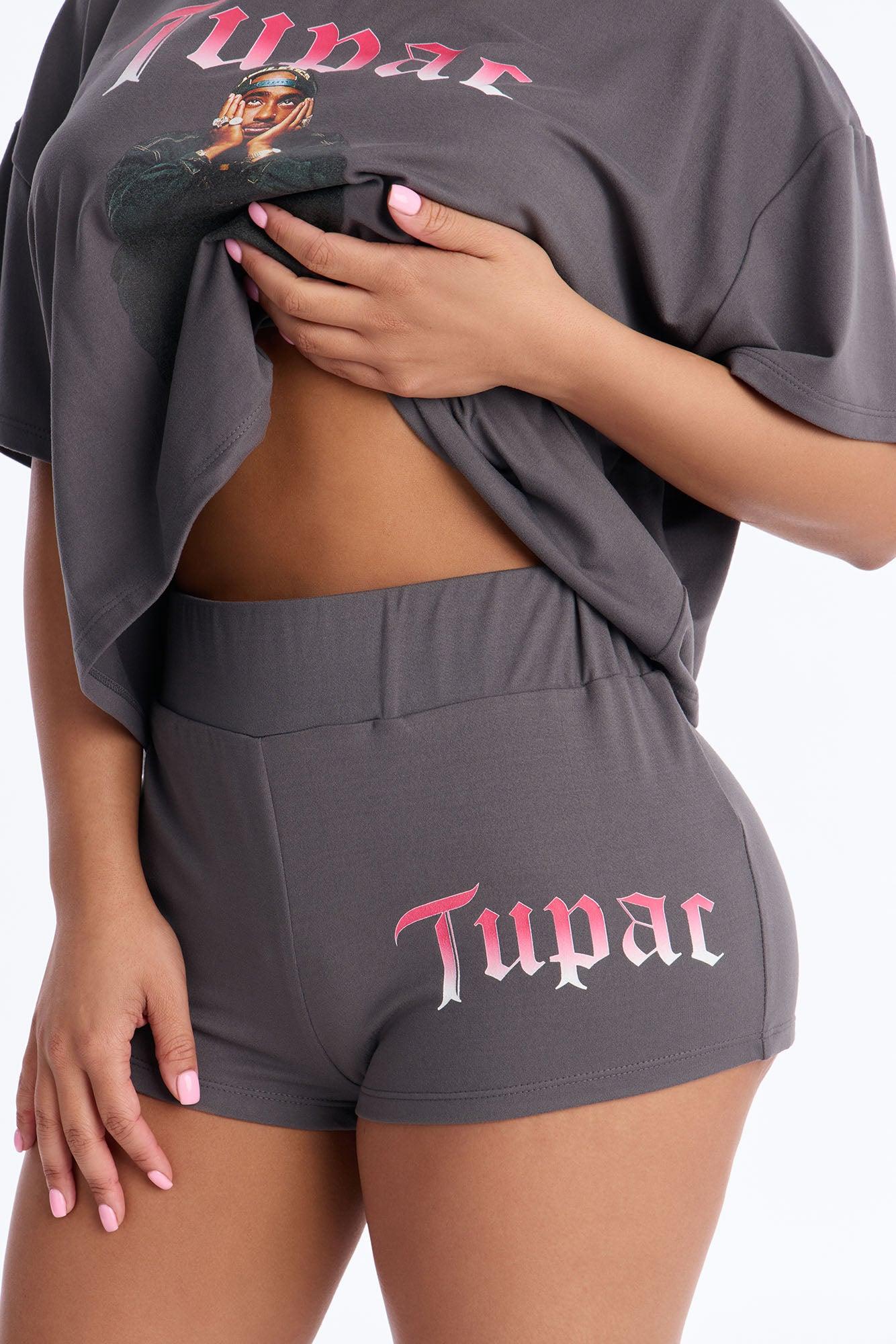 Tupac Sitting PJ Short Set - Acid Wash Grey Female Product Image