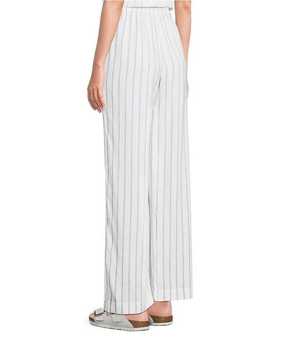 Cloth & Stone Linen Blend High Rise Wide Leg Front Drawstring Stripe Crop Coordinating Pants Product Image