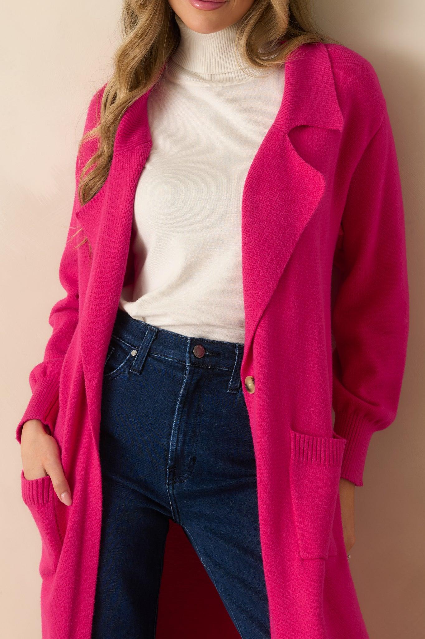 Shopping Around Hot Pink Longline Cardigan L / Hot Pink Product Image
