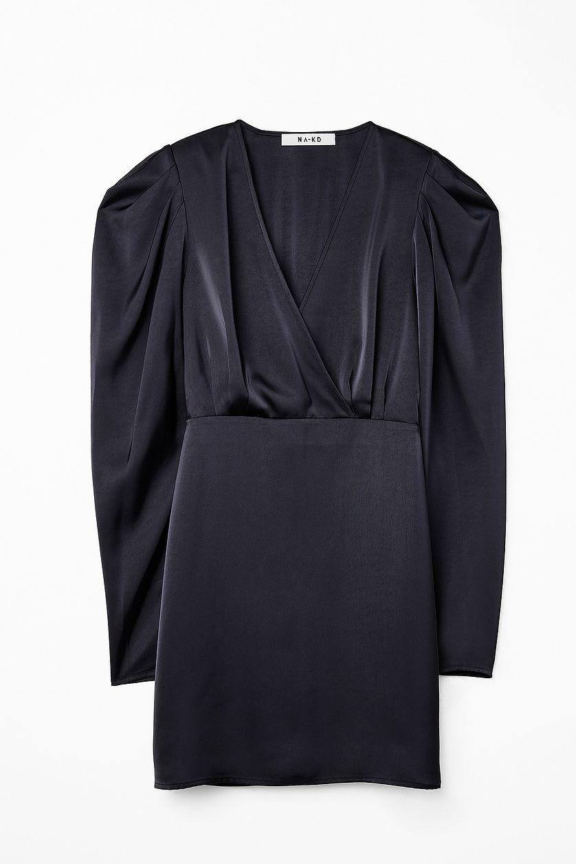 Satin Gathered Shoulder Mini Dress Product Image