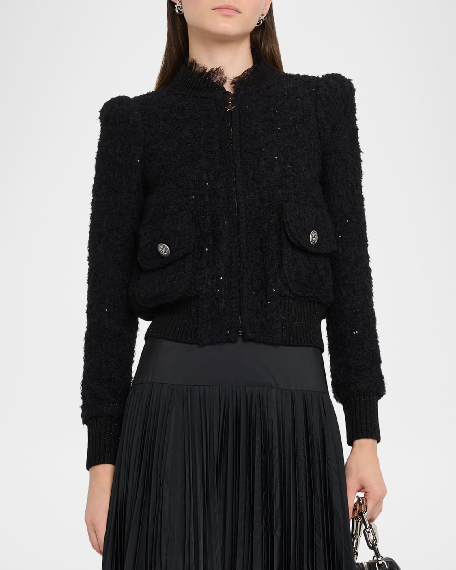 Paillette Tweed Bomber Jacket With Metallic Knit Back Product Image