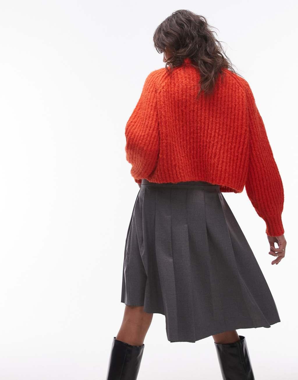 Topshop cutabout pleated kilt in gray Product Image