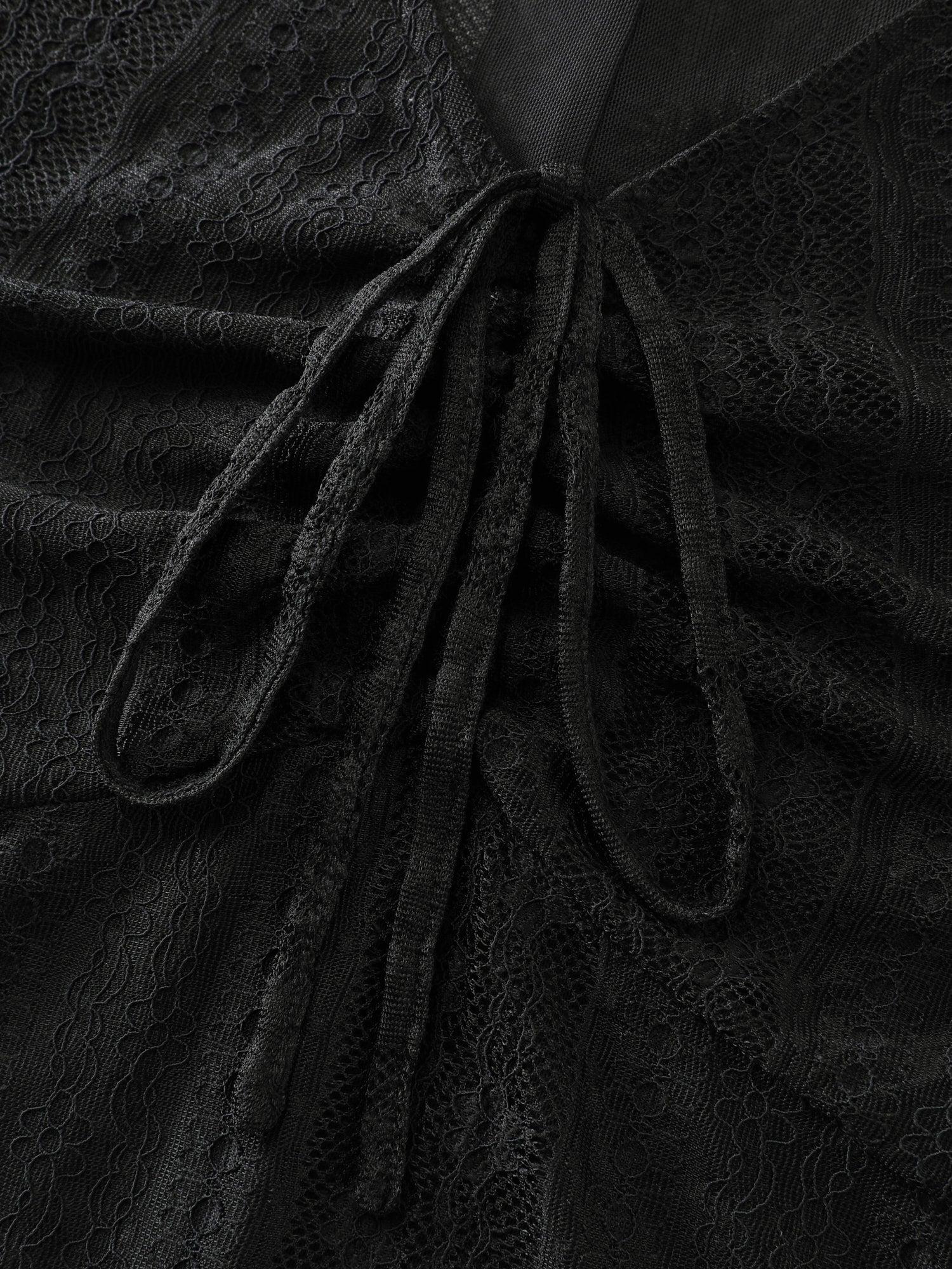 Lace Ruched Drawstring Neckline Knit Top Female Product Image