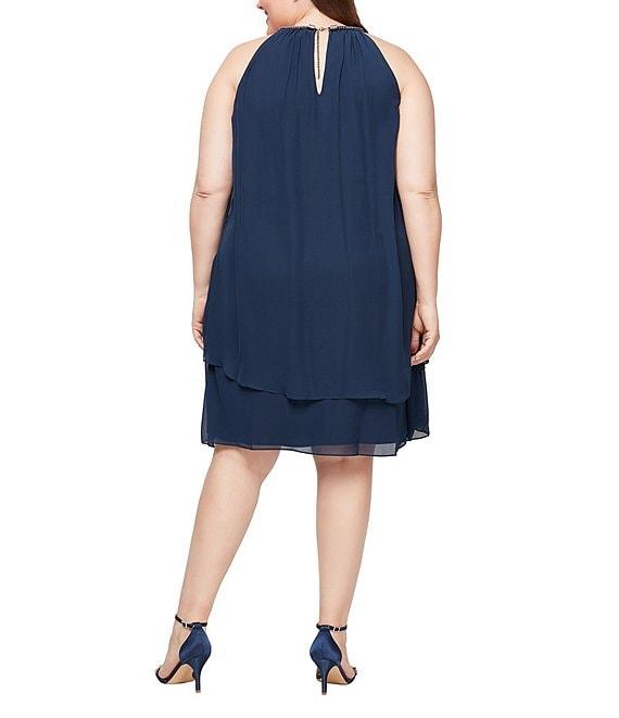 Ignite Evenings Plus Size Sleeveless Embellished Halter Neck Chiffon Dress Product Image