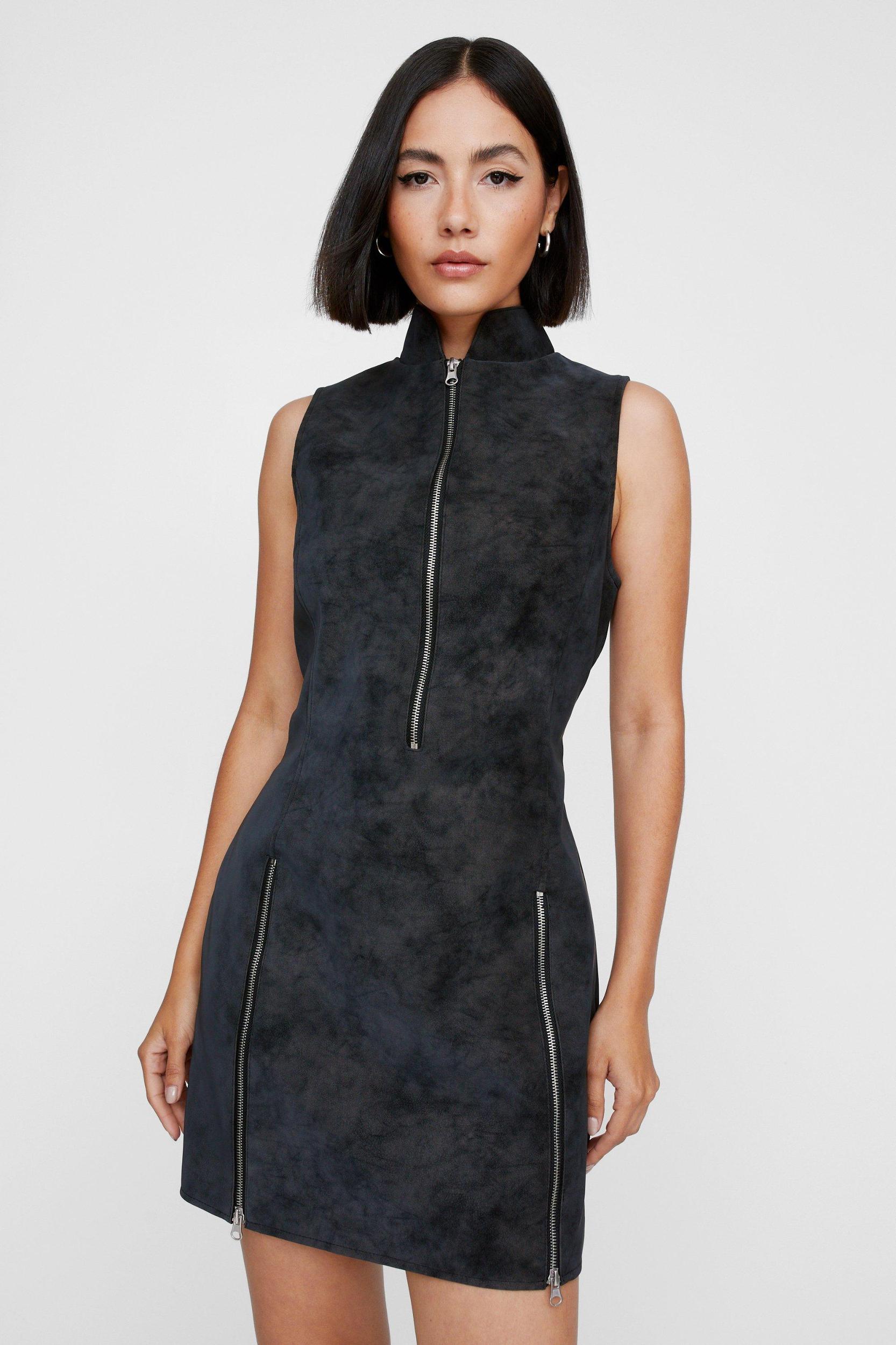 Distressed Faux Leather Mini Dress Product Image