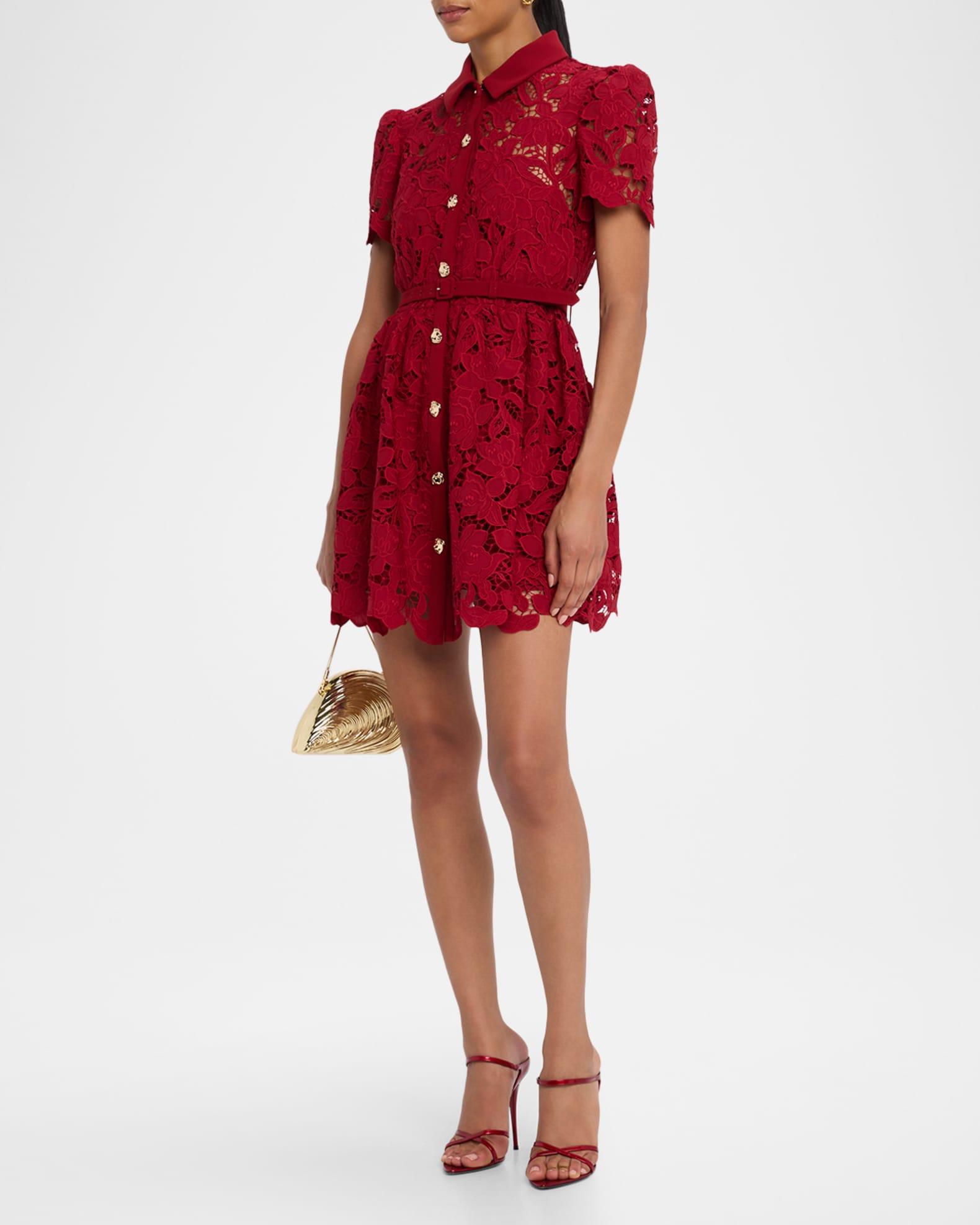 Belted Floral Lace Mini Shirtdress Product Image