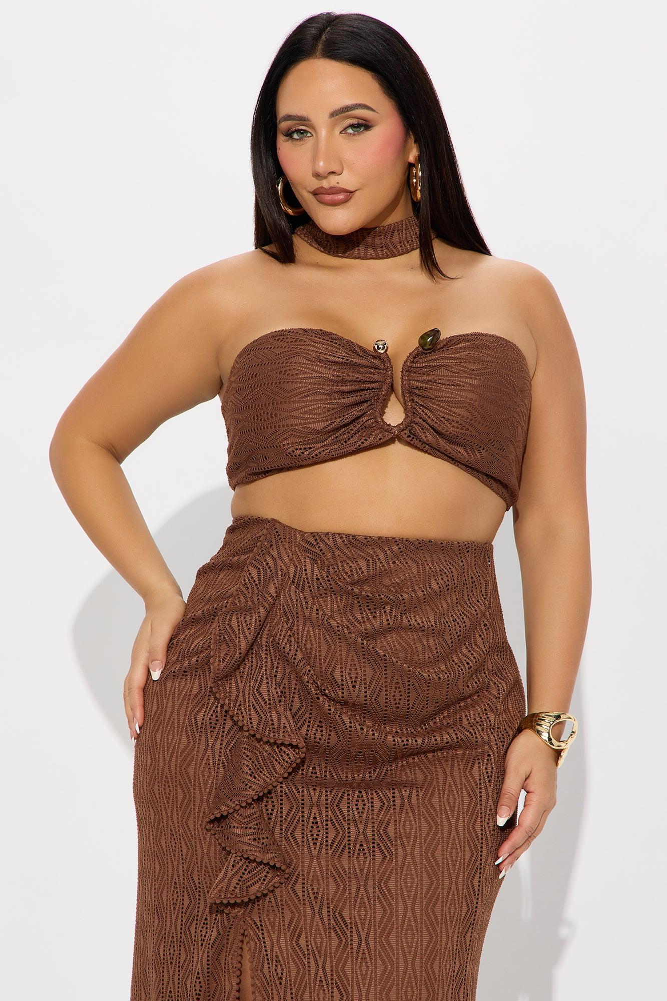 Savanna Escape Crochet Maxi Skirt Set - Brown Product Image