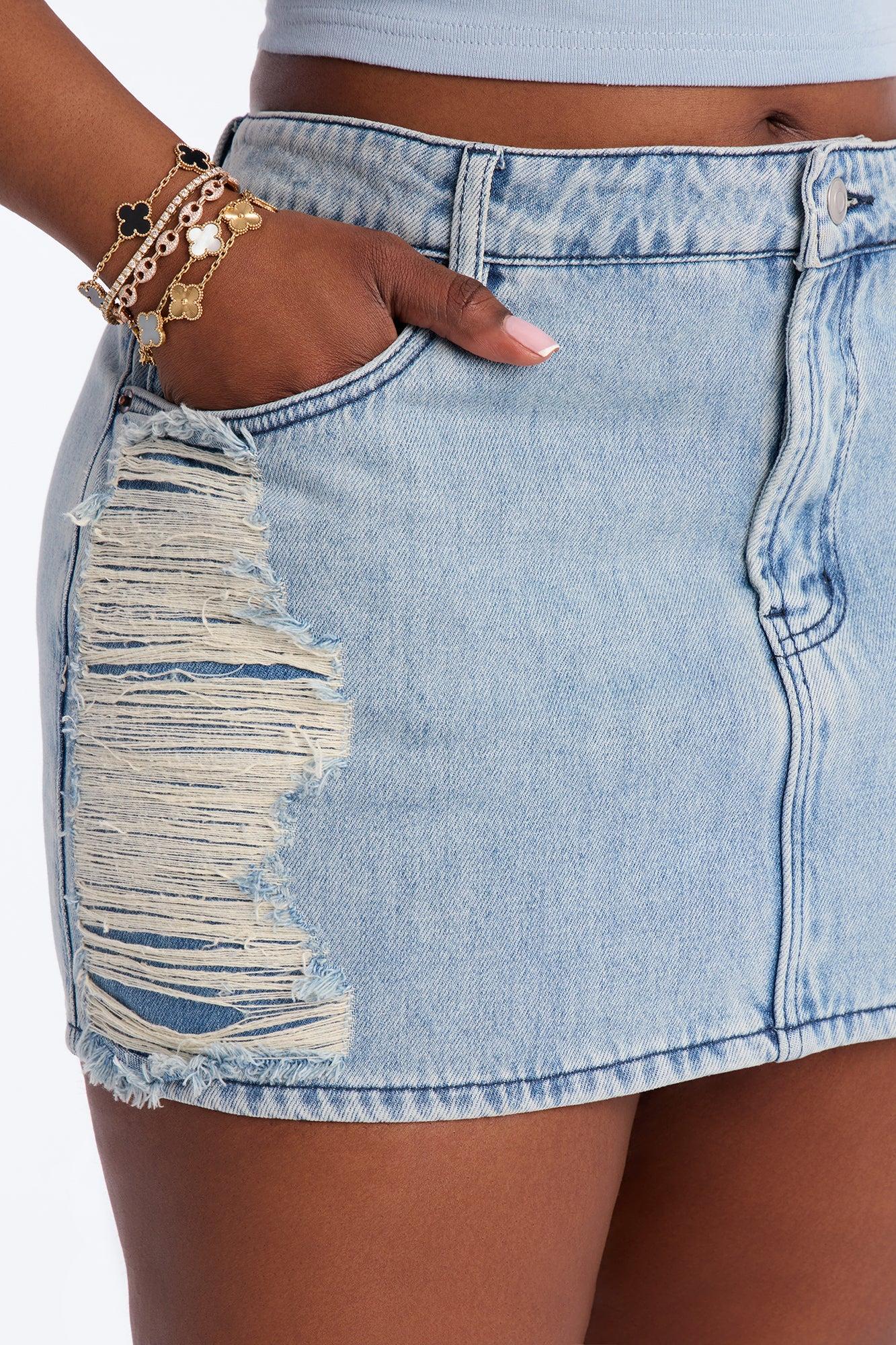 Feeling Destructive Denim Mini Skirt - Light Wash Female Product Image