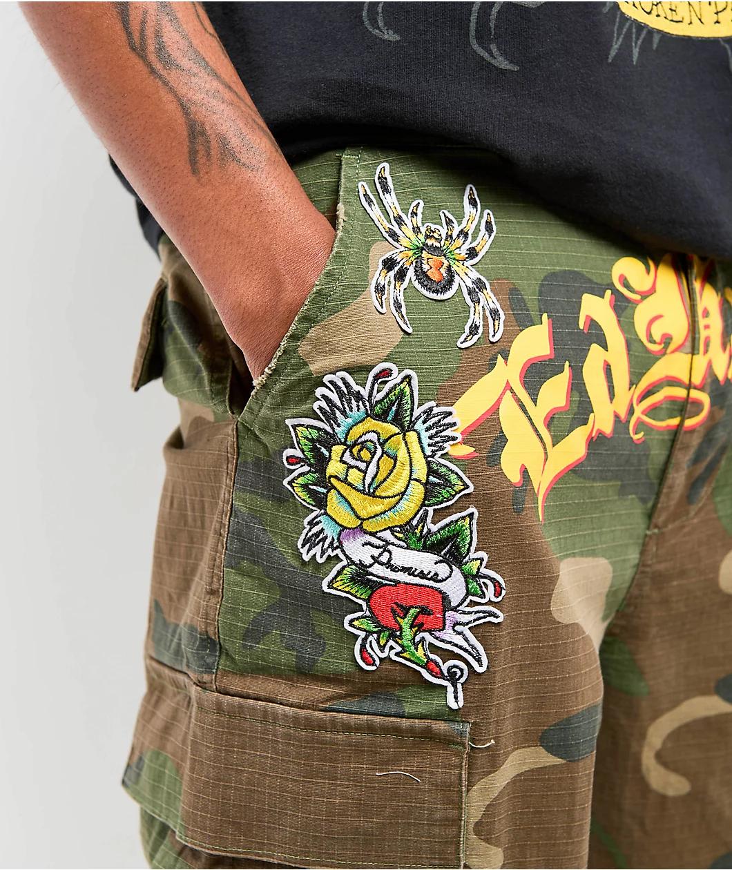 Ed Hardy x Broken Promises Chaos Camo Baggy Fit Cargo Pants Product Image