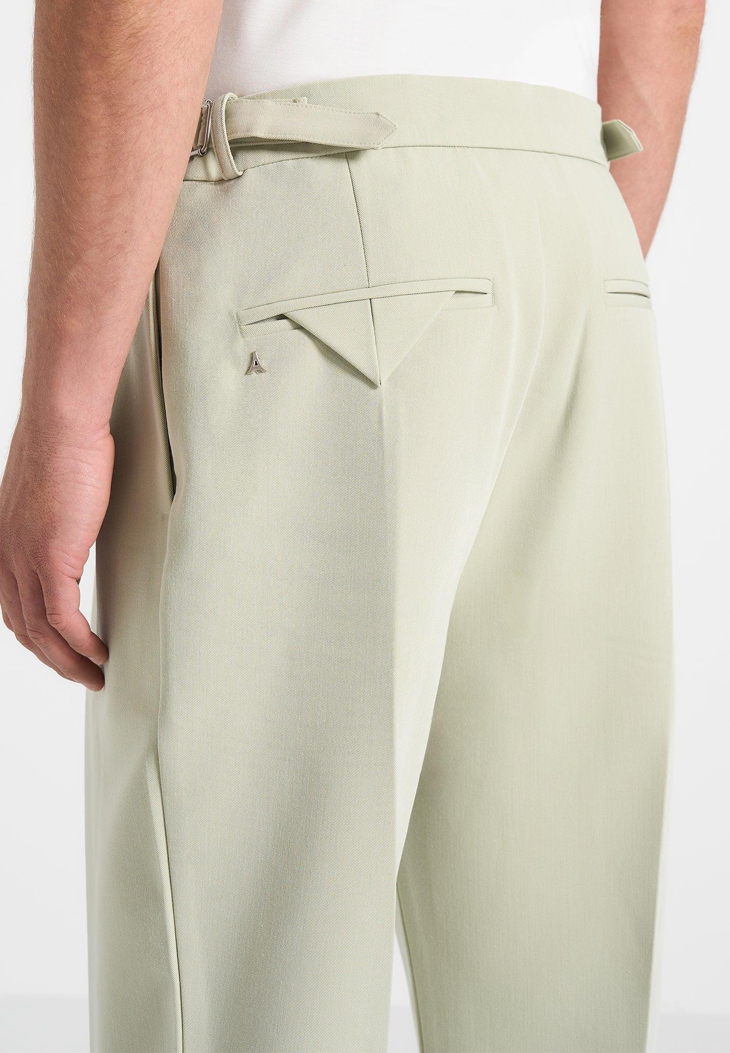 Pierre - Relaxed Fit Hatched Pleated Tailored Trousers - Sage Male Product Image