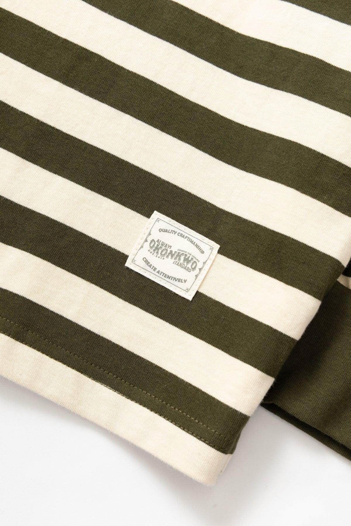 Okonkwo MFG - Long Sleeve Striped Polo Shirt - Olive Product Image