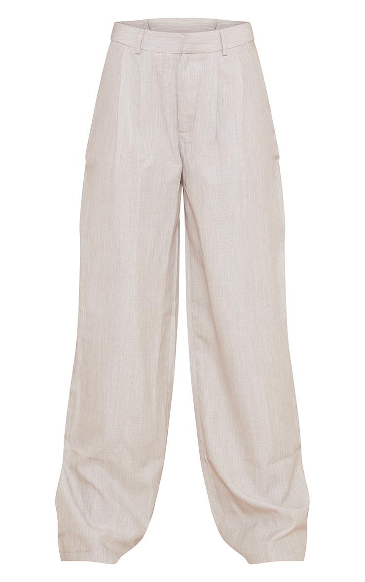 Stone Woven Linen Feel Tailored High Waist Wide Leg Pants Product Image