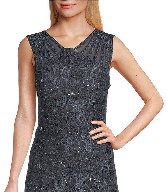 R & M Richards Petite Size Sleeveless Lace Round Neck Fit and Flare Dress Product Image