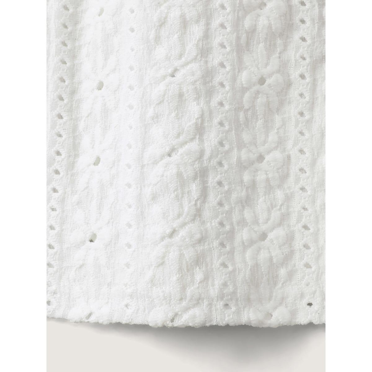 Plus Size Eyelet Trim Floral Embroidered Solid T-Shirt Opticwhite Women Romantic Woven ribbon&lace trim Square Neck Elegant T-shirts BloomChic 22-24/3X Product Image