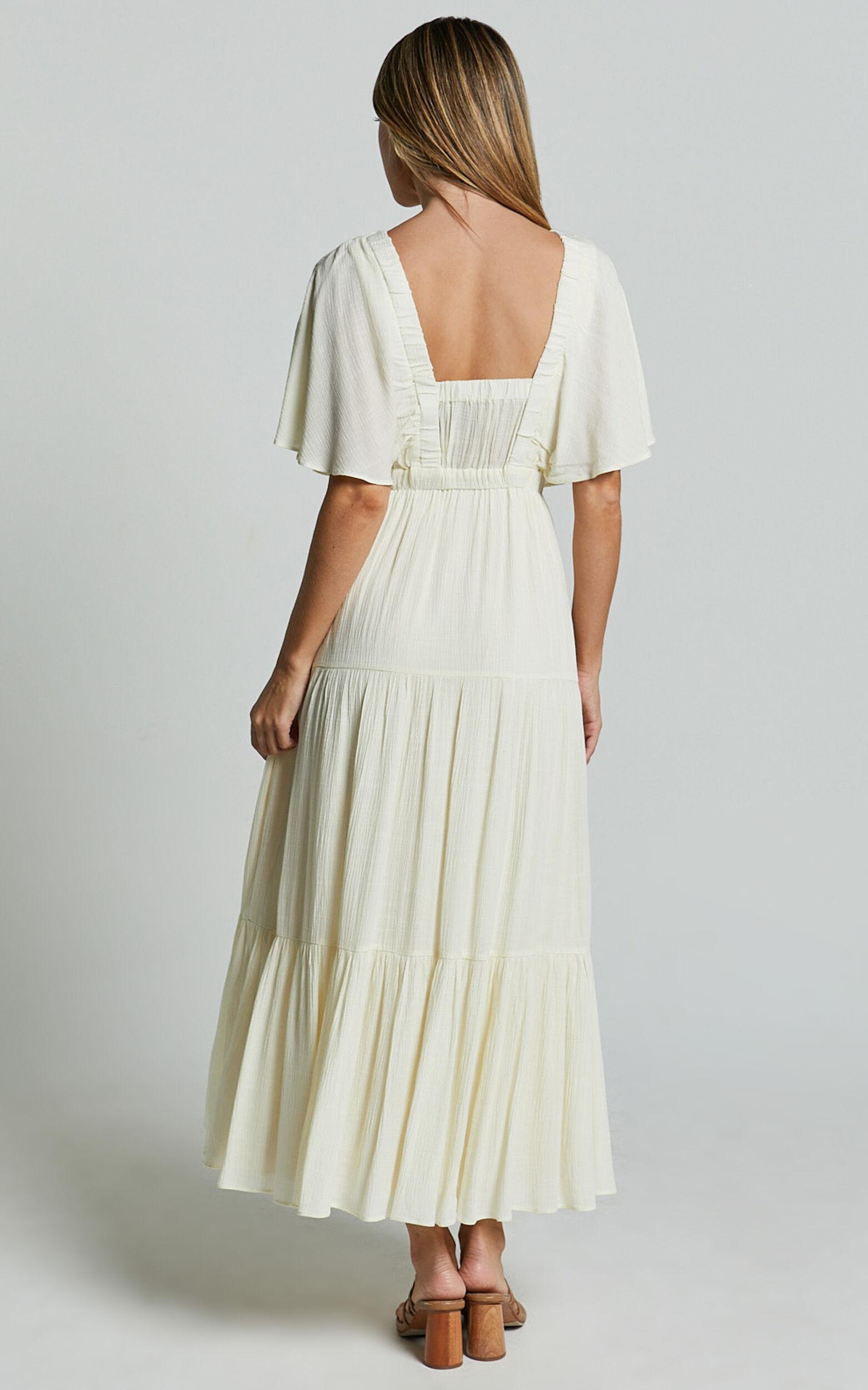 Danny Midi Dress - Ruffle Sleeve Tiered Dress in Natural Product Image
