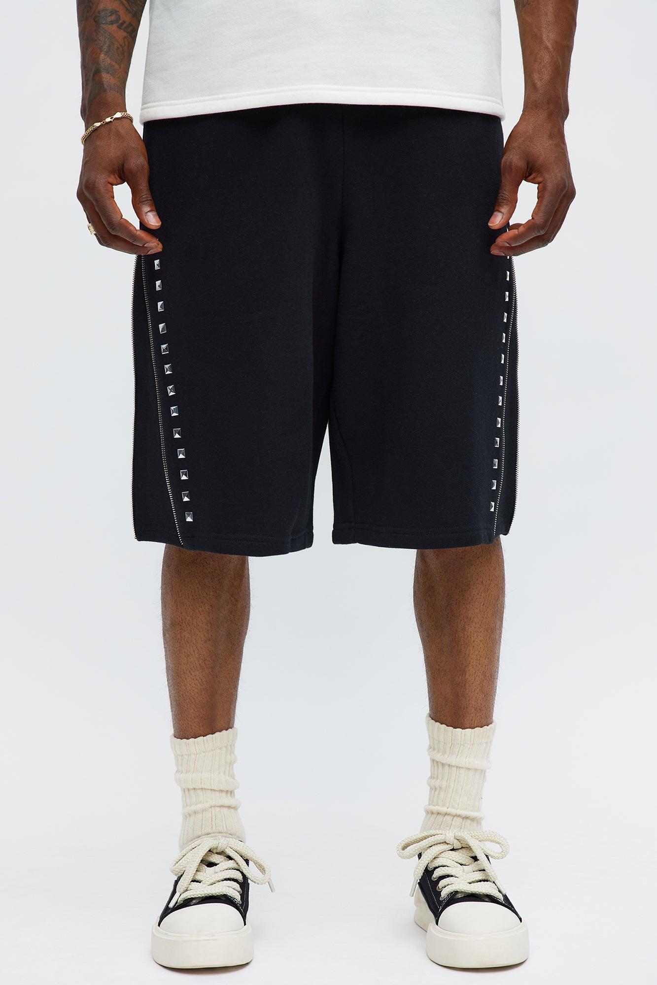 Tyson Baggy Sleaze Studded Shorts - Black Male Product Image