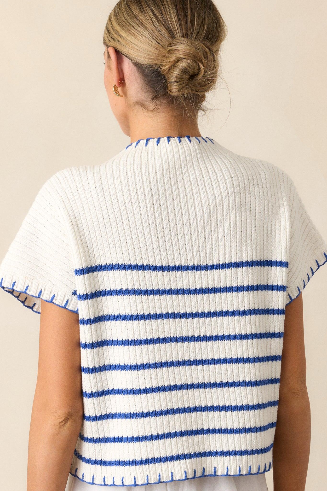 Mimosa Morning Cotton Ivory Stripe Short Sleeve Sweater Product Image