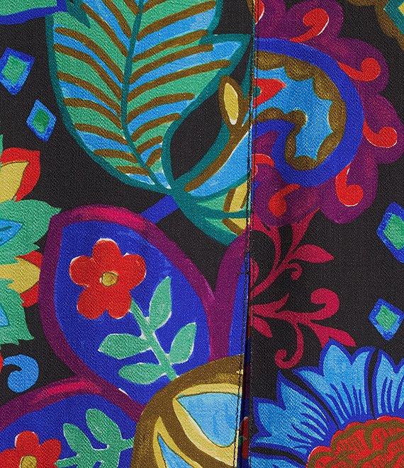 Ali Miles Woven Paisley Floral Multi Print Collared V-Neck 3/4 Sleeve Tunic Product Image