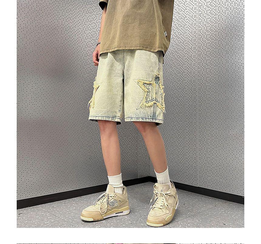 Star Embroidered Denim Shorts Product Image