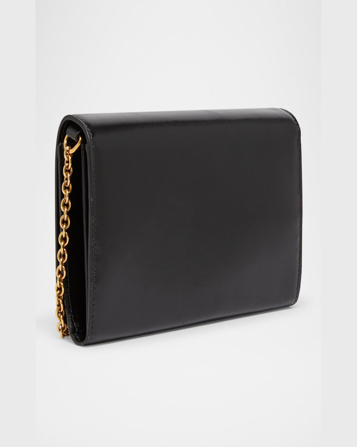 CHLOÉ Iconic Flap Wallet On Chain In Shiny Calfskin In Black Product Image