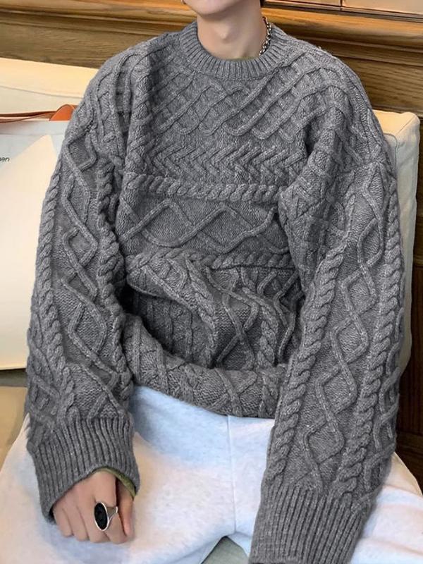 Men's Solid Pullover Cable Knit Sweater Product Image