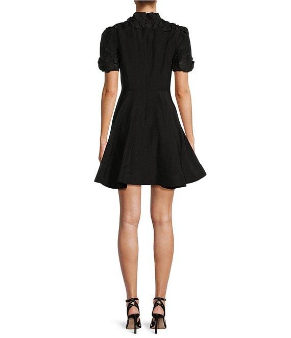 Antonio Melani Iris Linen Blend Floral Applique Mock Neck A-Line Mini Dress Product Image