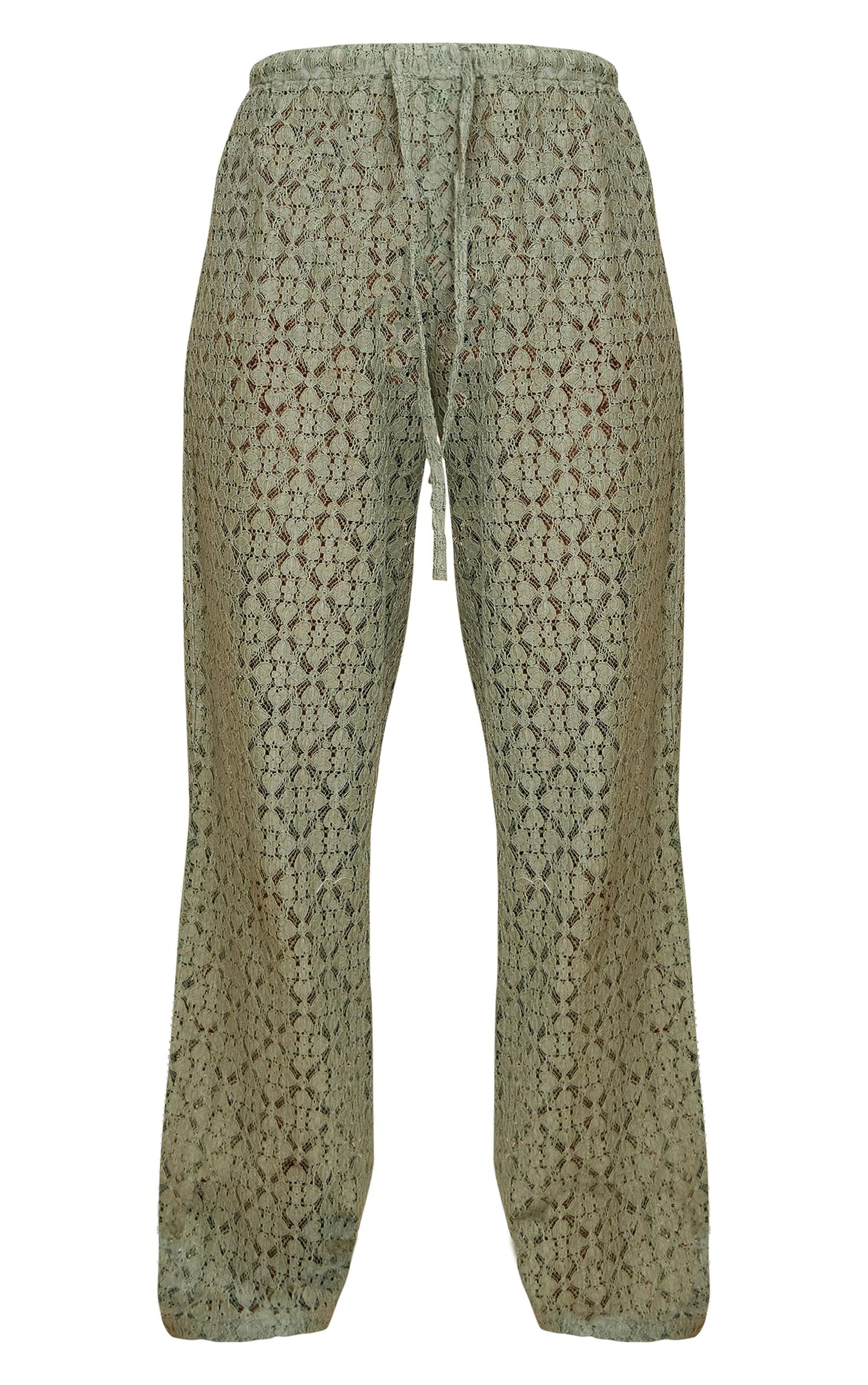 Khaki Lace Straight Leg Pants Product Image