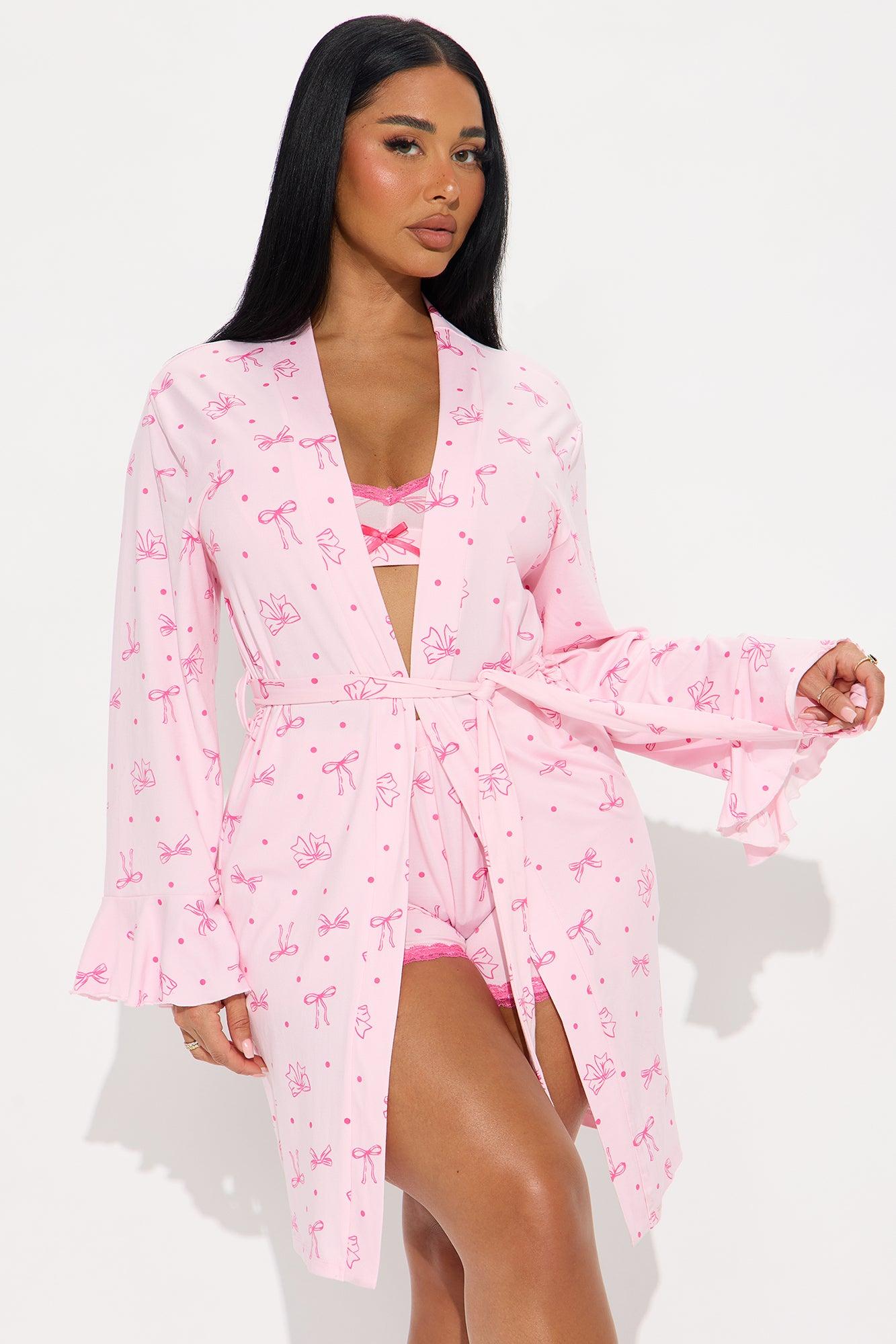 Cute And Sweet 3 Piece PJ Robe Short Set - Pink Female Product Image