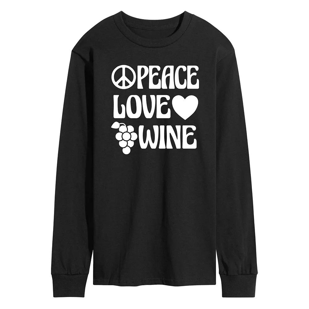 Men's Peace Love Wine Long Sleeve Graphic Tee,  Product Image