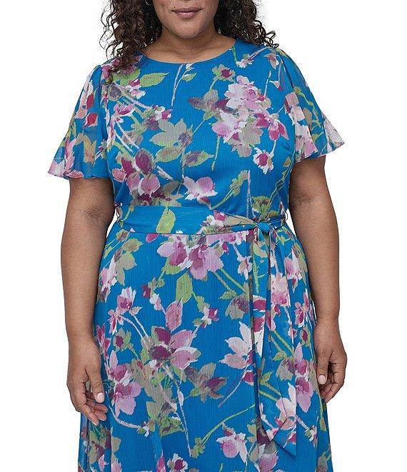 DKNY by Donna Karan Plus Size Floral Print Chiffon Midi Dress Product Image