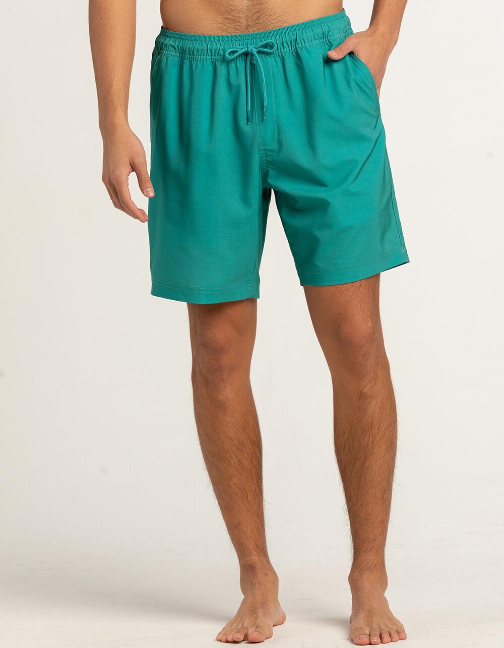 BLUE CROWN Beachy Hibiscus Color Changing Mens 7" Swim Shorts - TEAL GREEN Product Image