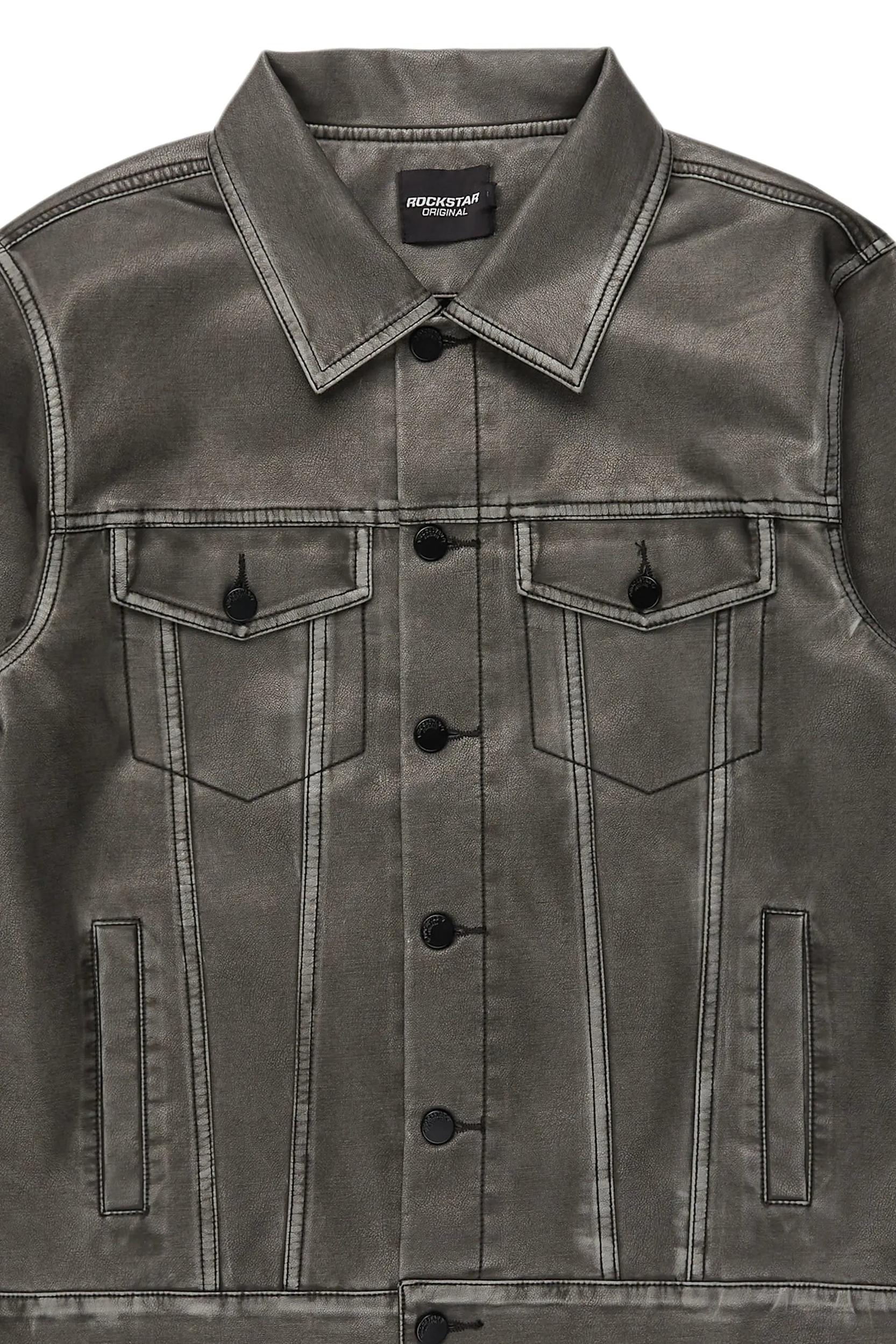 Deco Black Distressed PU Stacked Flare Jean Male Product Image