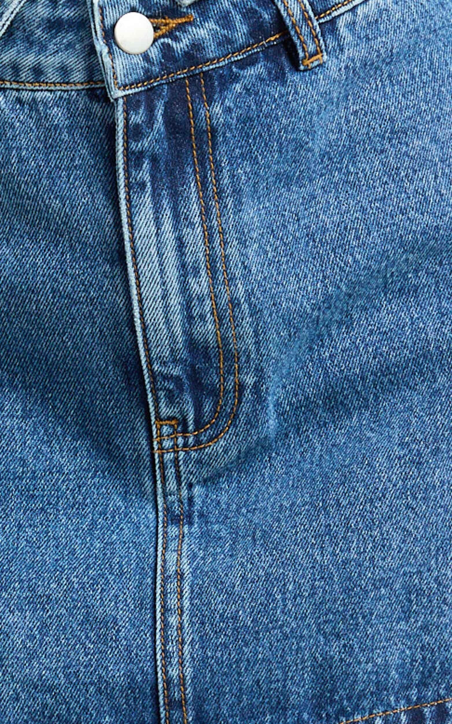 Walton Skort - Mid Waisted Recycled Denim Skort in Dark Blue Wash Product Image