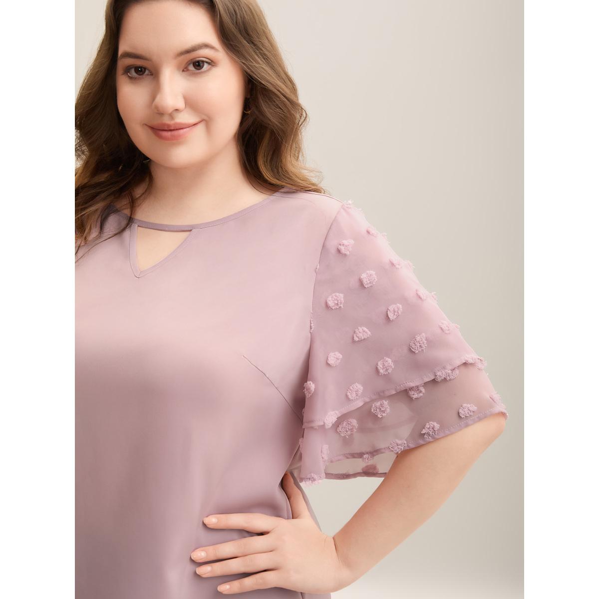 Plus Size Dirtypink Textured Layered Ruffle Sleeve Keyhole Blouse Women Elegant Half Sleeve Round Neck Everyday Blouses BloomChic 30/6X Product Image