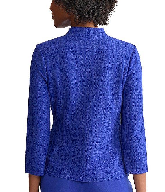Ming Wang Textured Wave Knit V-Neck 3/4 Sleeve Jacket Product Image