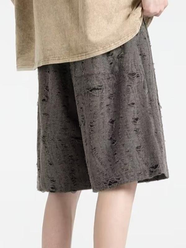 Men's Solid Tattered Design Shorts Product Image