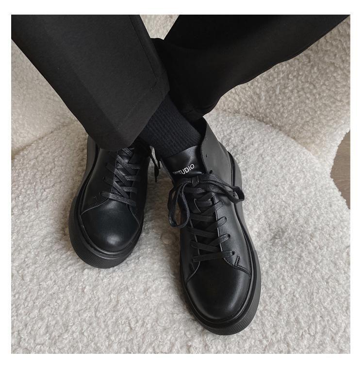Faux Leather Lace-Up Platform Shoes Product Image