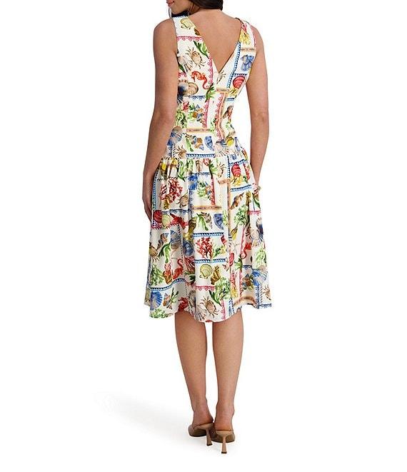 Kensie Postcard Print V-Neck Sleeveless Midi Dress Product Image