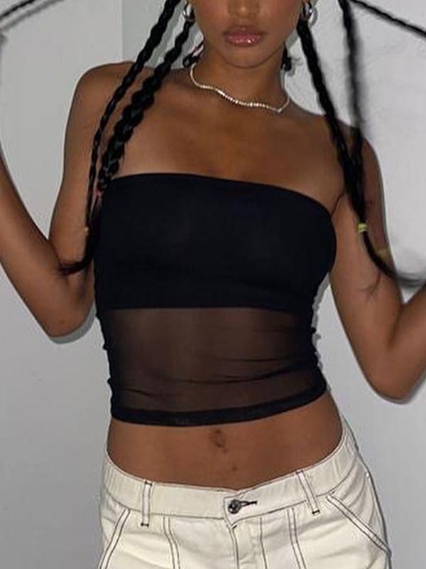 Black Paneled Mesh Bandeau Top Product Image