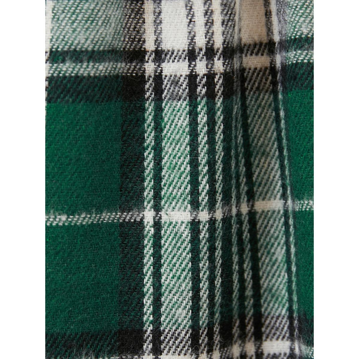 Plus Size Plaid V Neck Pocket High Low Hem Dress Without Belt DarkGreen Women Elegant Pocket V-neck Long Sleeve Curvy Midi Dress BloomChic 10/M Product Image