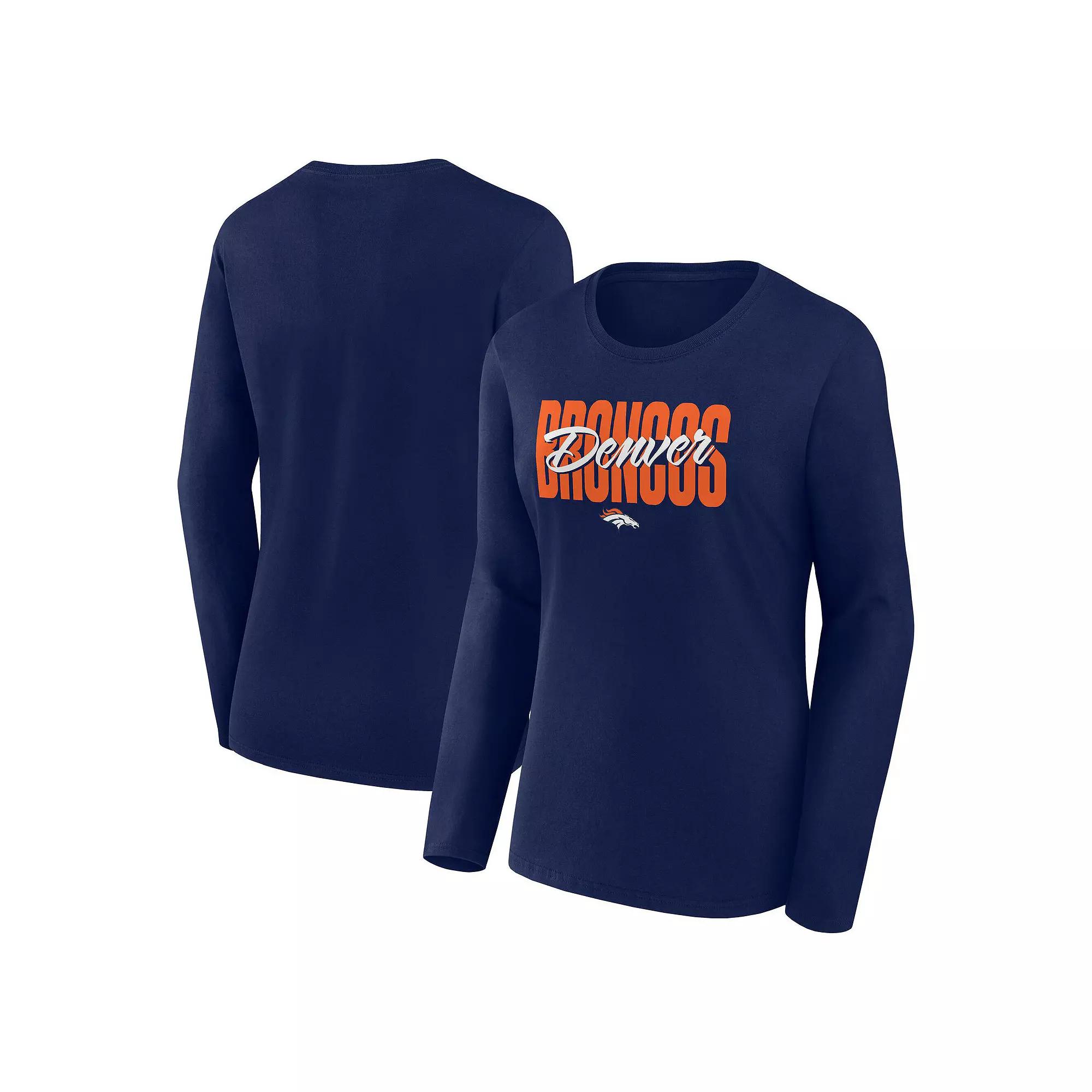 Women's Navy Denver Broncos Grip Long Sleeve T-Shirt, Size: XS, Blue Product Image