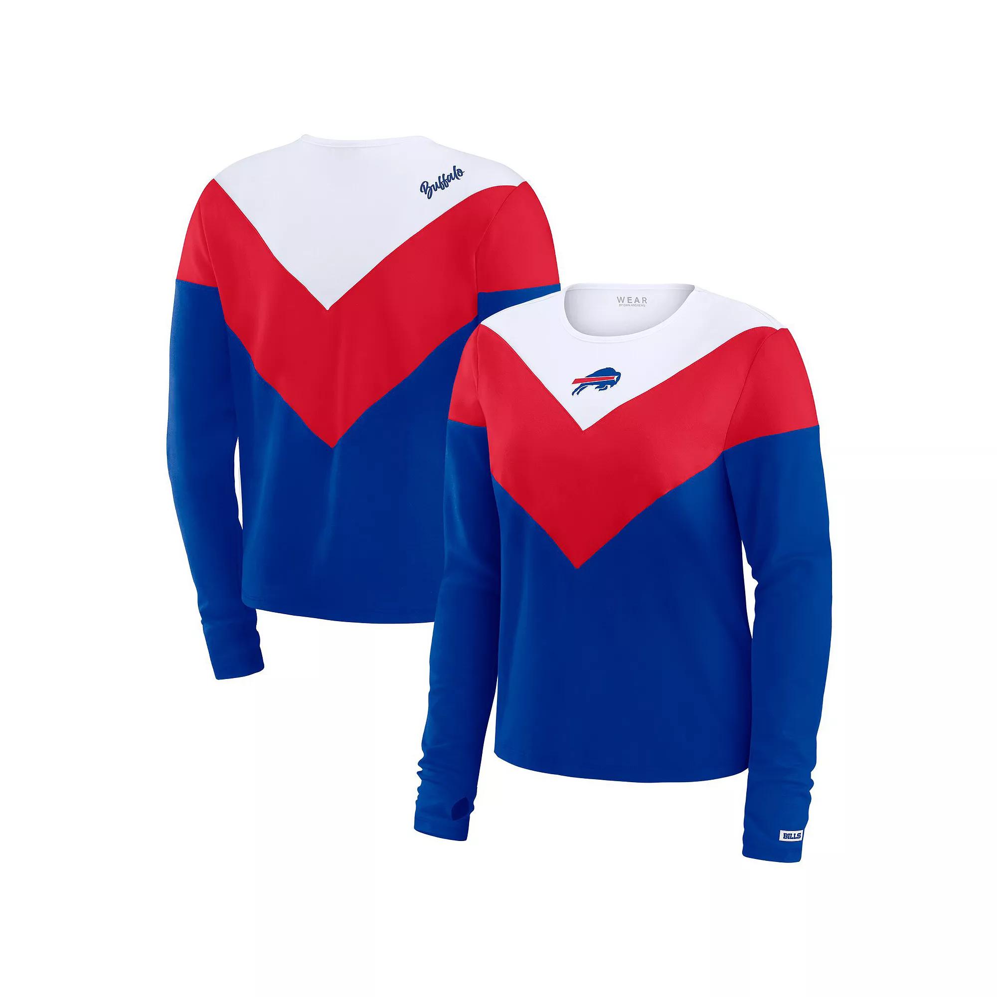 Women's WEAR by Erin Andrews Royal/Red Buffalo Bills Chevron Tri-Blend Long Sleeve T-Shirt, Size: XL, Blue Product Image