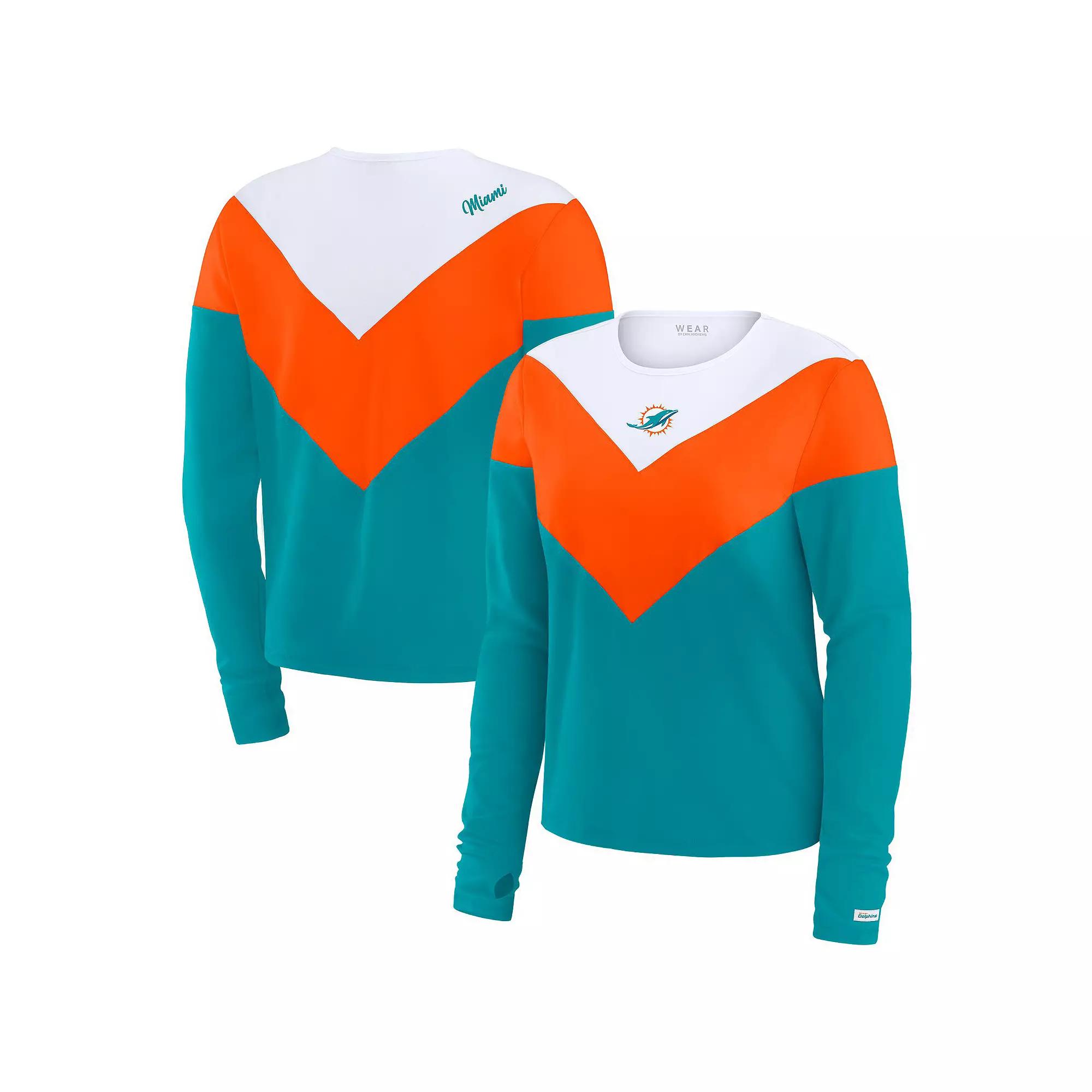 Women's WEAR by Erin Andrews Aqua/Orange Miami Dolphins Chevron Tri-Blend Long Sleeve T-Shirt,  Product Image