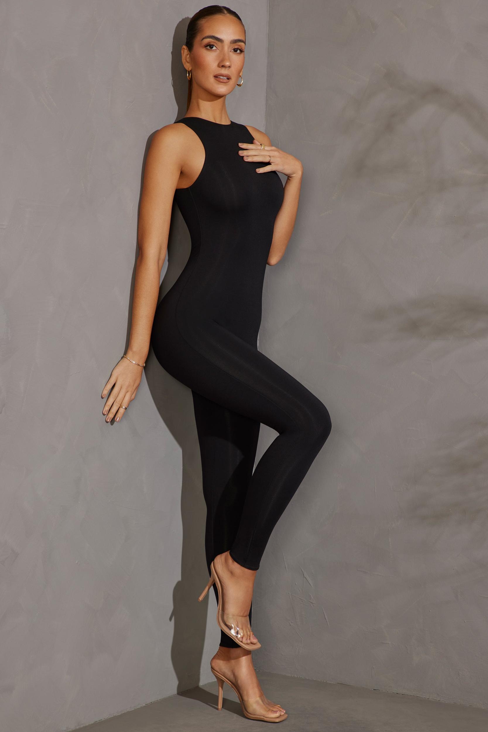 Racer Neck Jumpsuit in Black Product Image